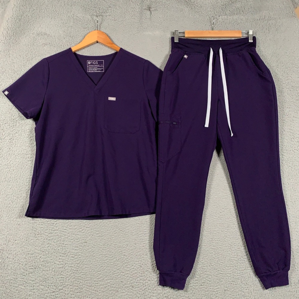 FIGS Scrub Set Women's M/S Catarina Top & Zamora Jogger Purple V-Neck Technical